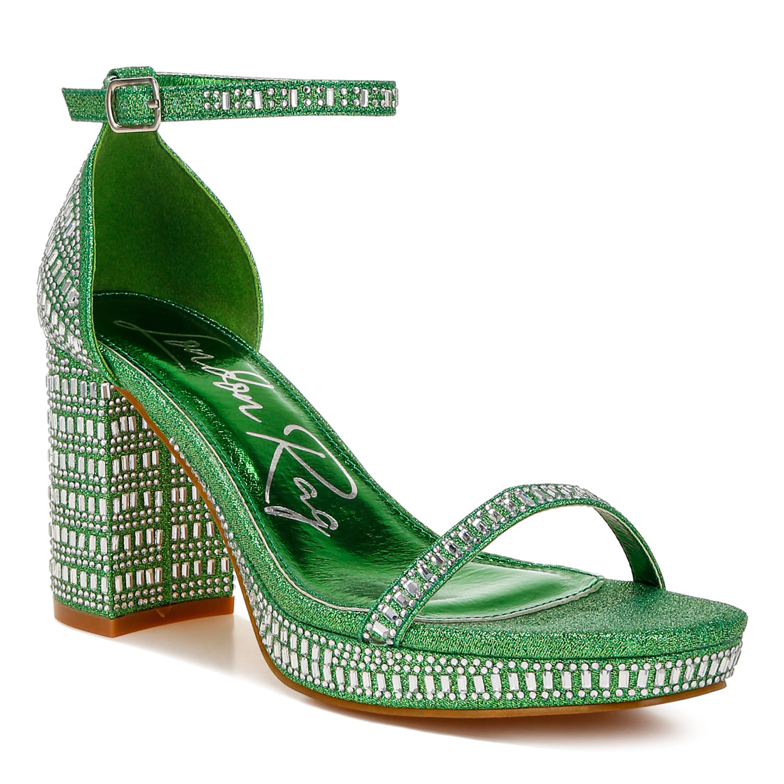 rhinestones embellished block sandals#color_green