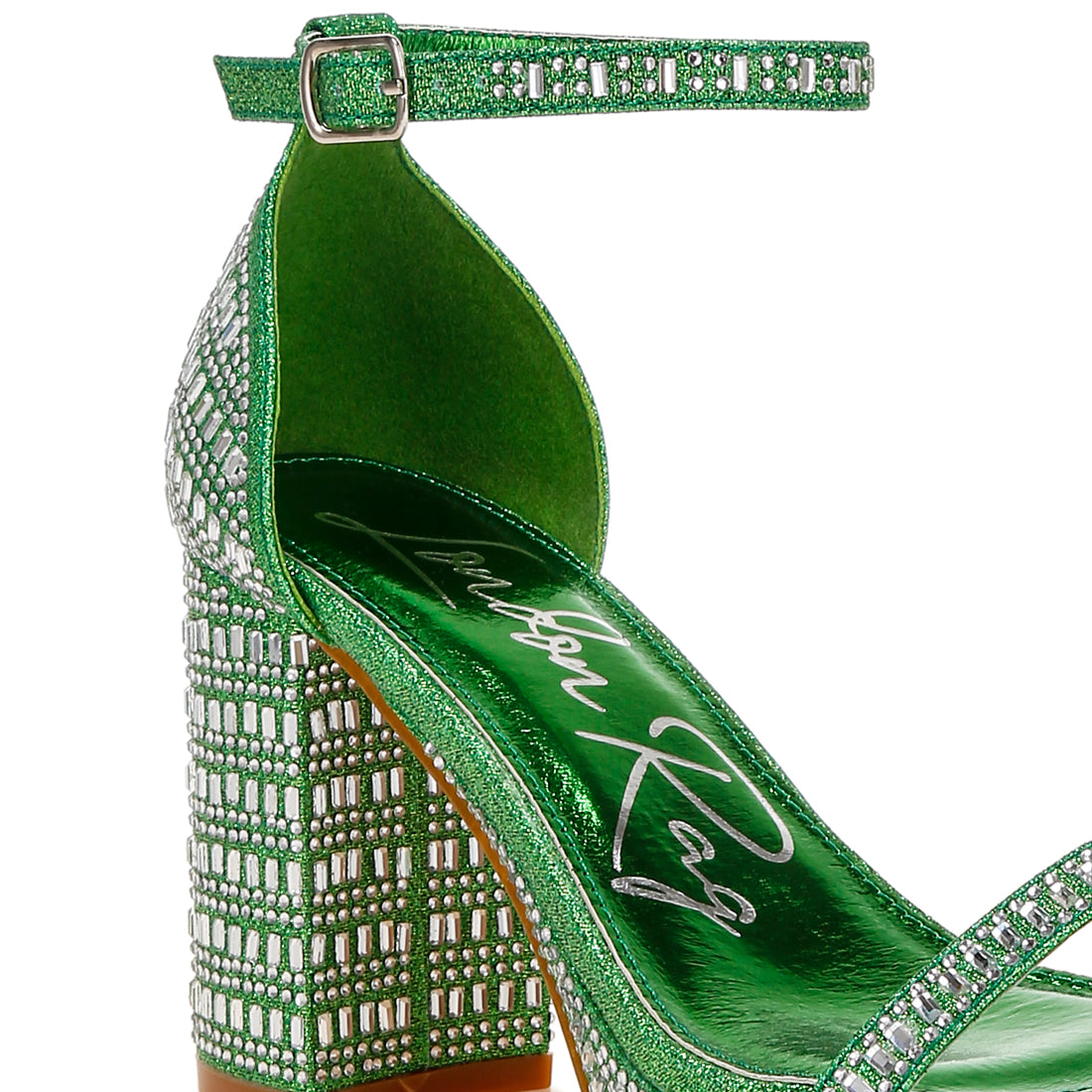 rhinestones embellished block sandals#color_green