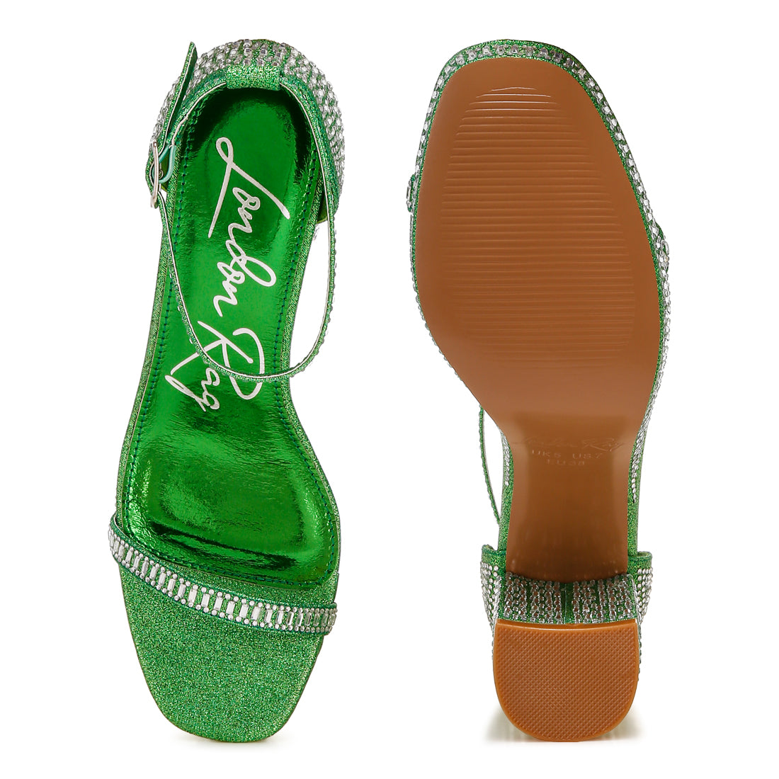rhinestones embellished block sandals#color_green