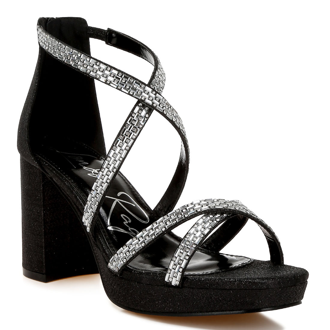 rhinestones embellished strappy sandals#color_black