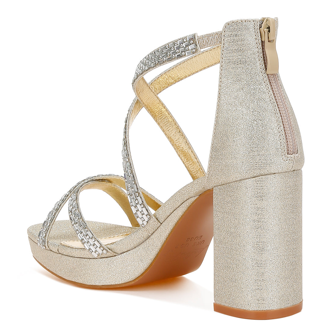 rhinestones embellished strappy sandals#color_gold