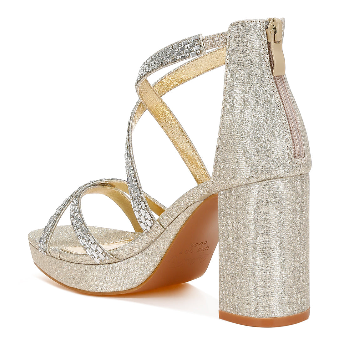 rhinestones embellished strappy sandals#color_gold