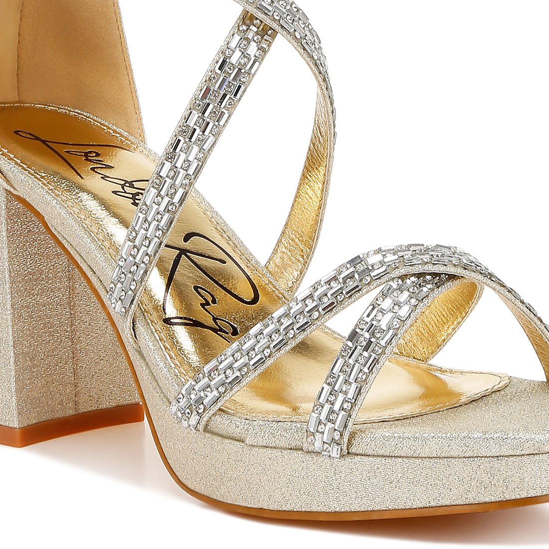 rhinestones embellished strappy sandals#color_gold