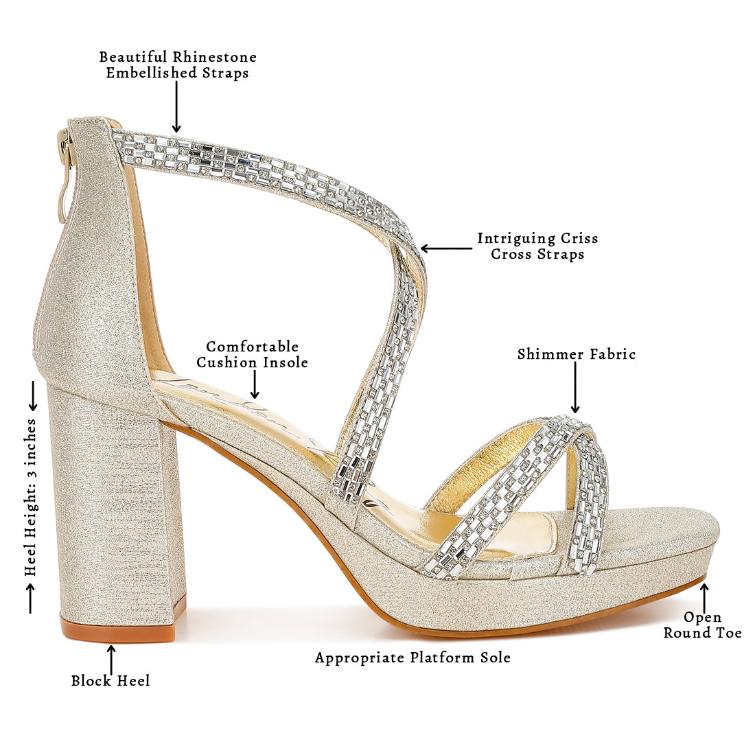 rhinestones embellished strappy sandals#color_gold