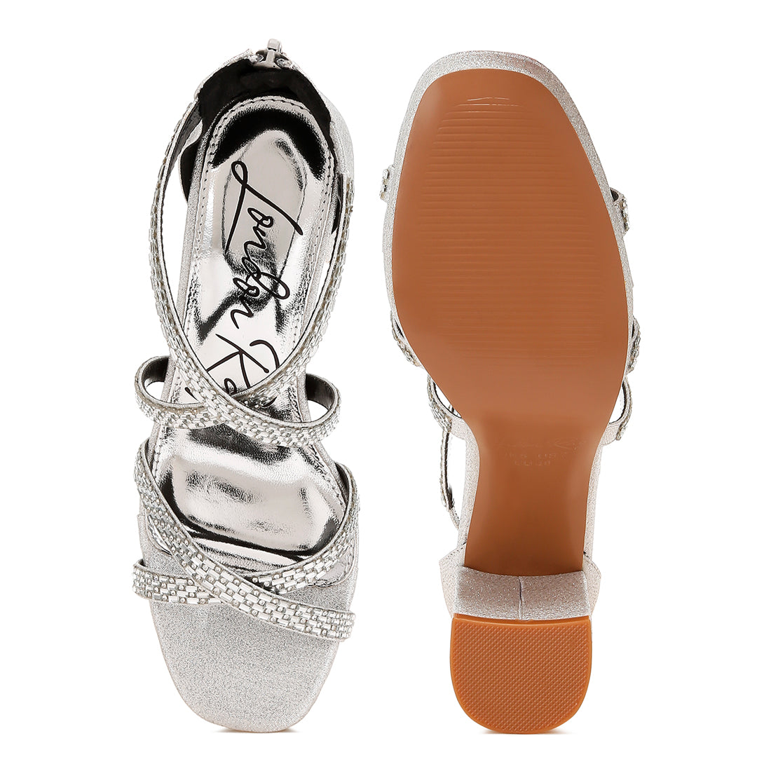 rhinestones embellished strappy sandals#color_silver