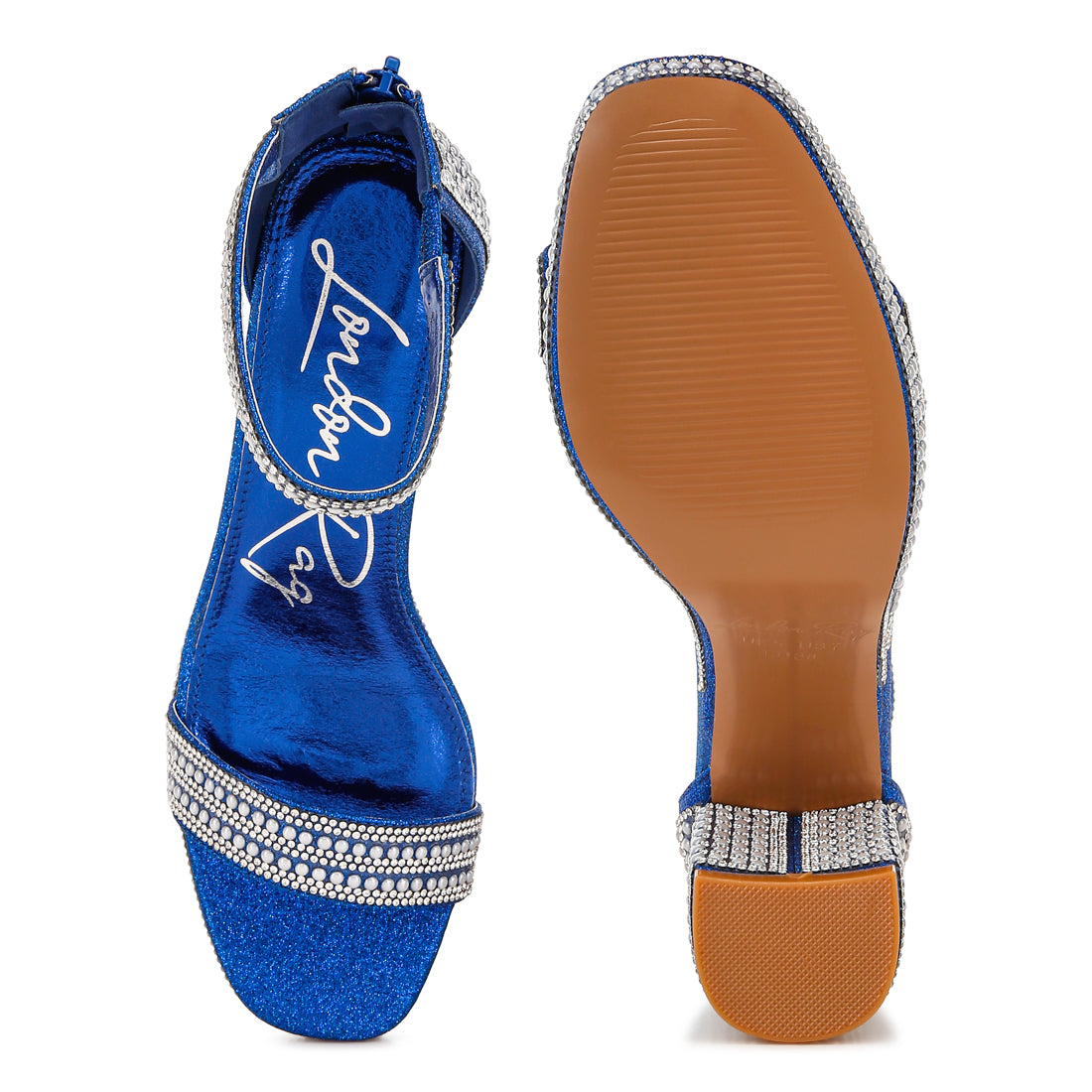 rhinestones and pearl embellished sandals#color_blue