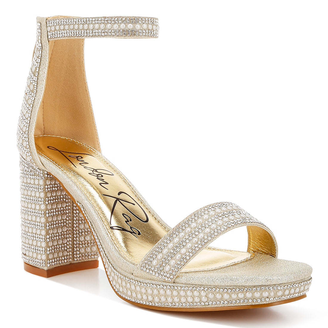 rhinestones and pearl embellished sandals#color_gold