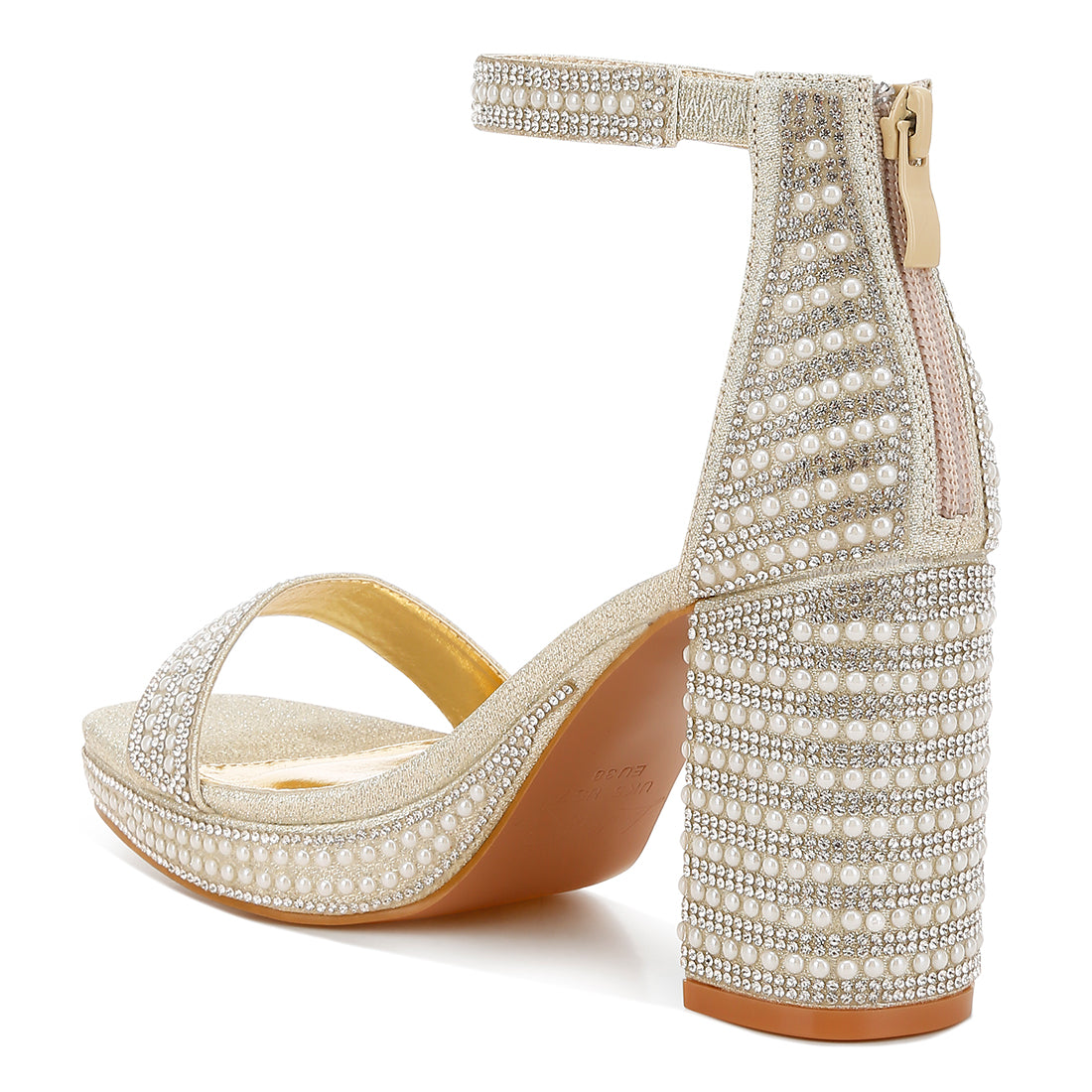 rhinestones and pearl embellished sandals#color_gold