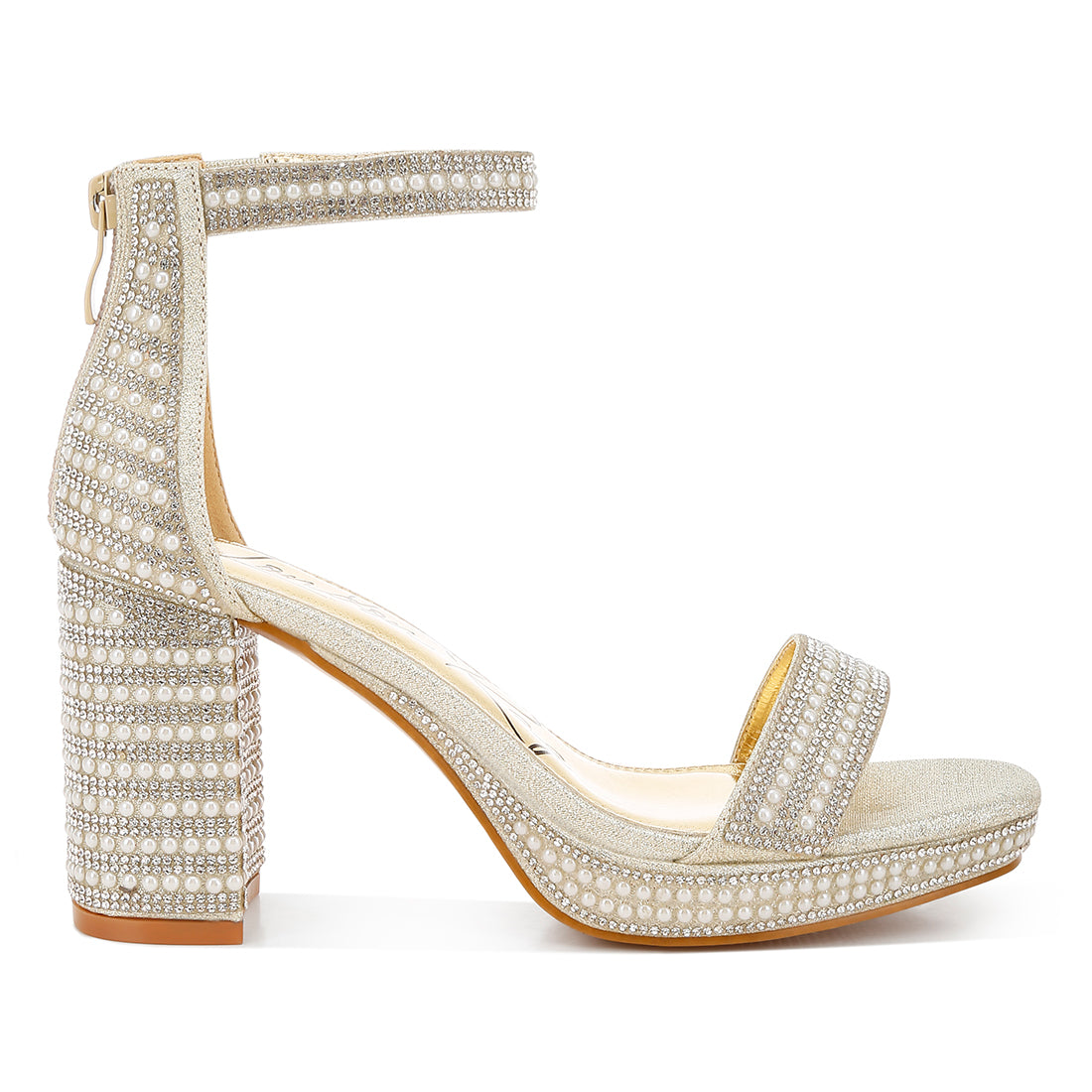 rhinestones and pearl embellished sandals#color_gold
