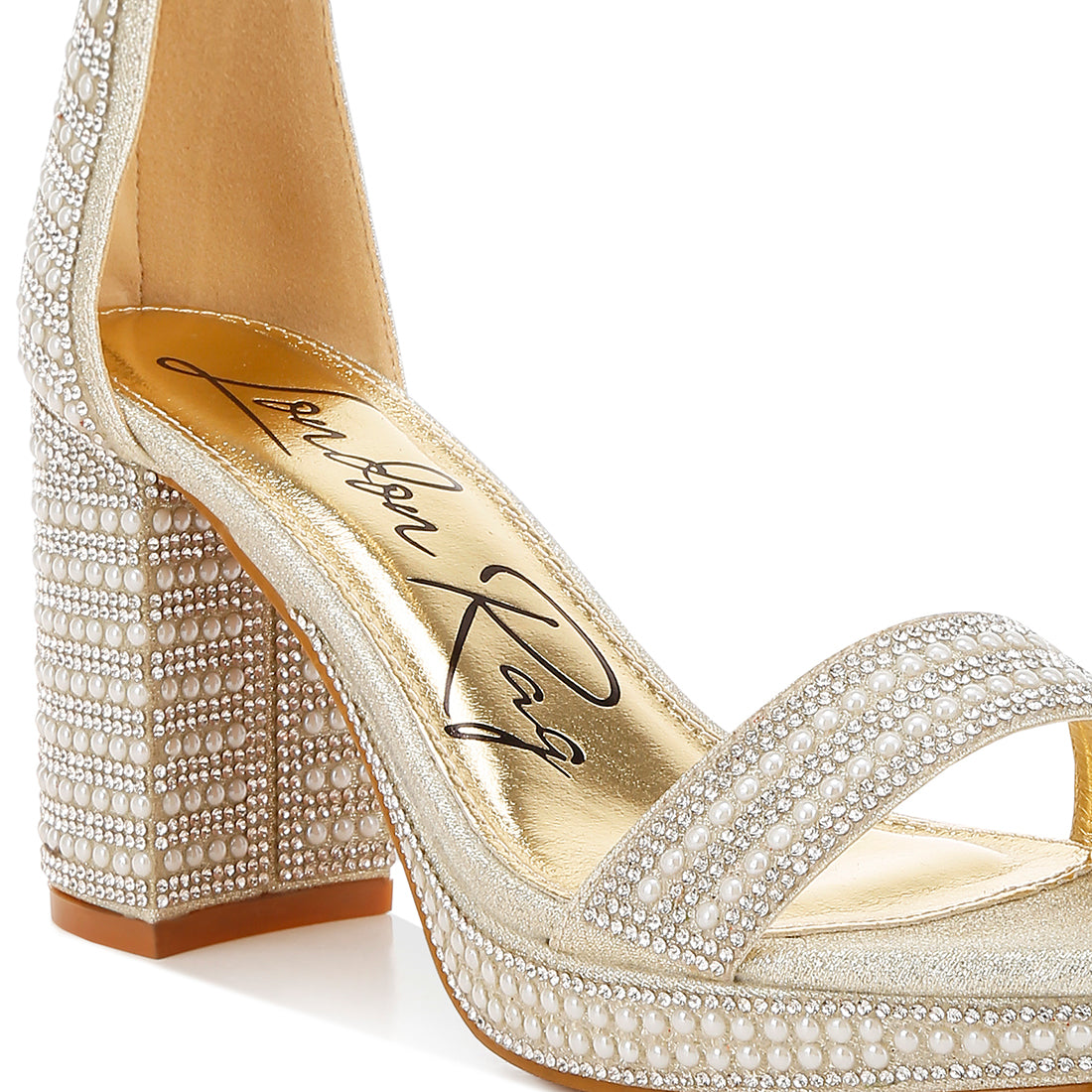 rhinestones and pearl embellished sandals#color_gold