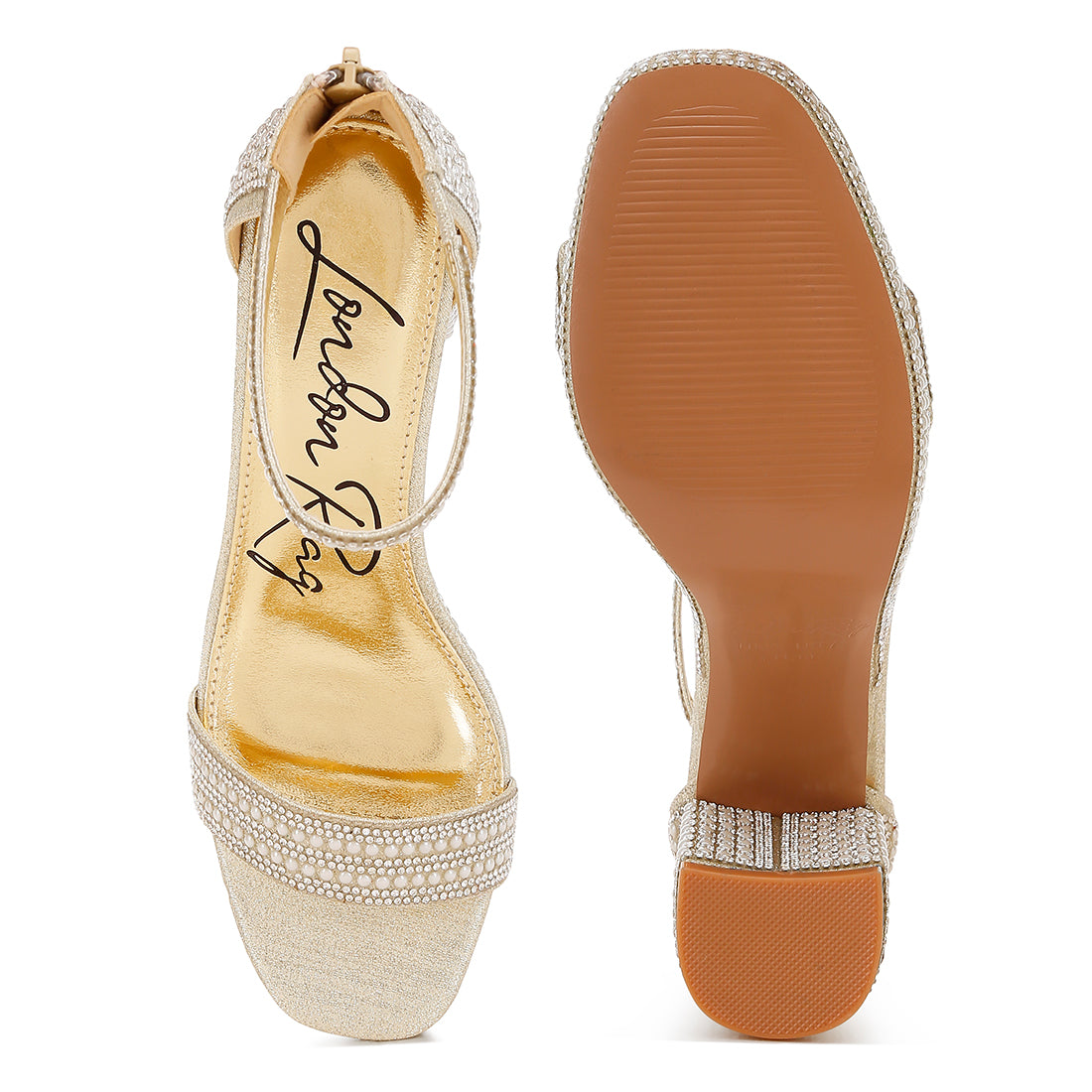 rhinestones and pearl embellished sandals#color_gold