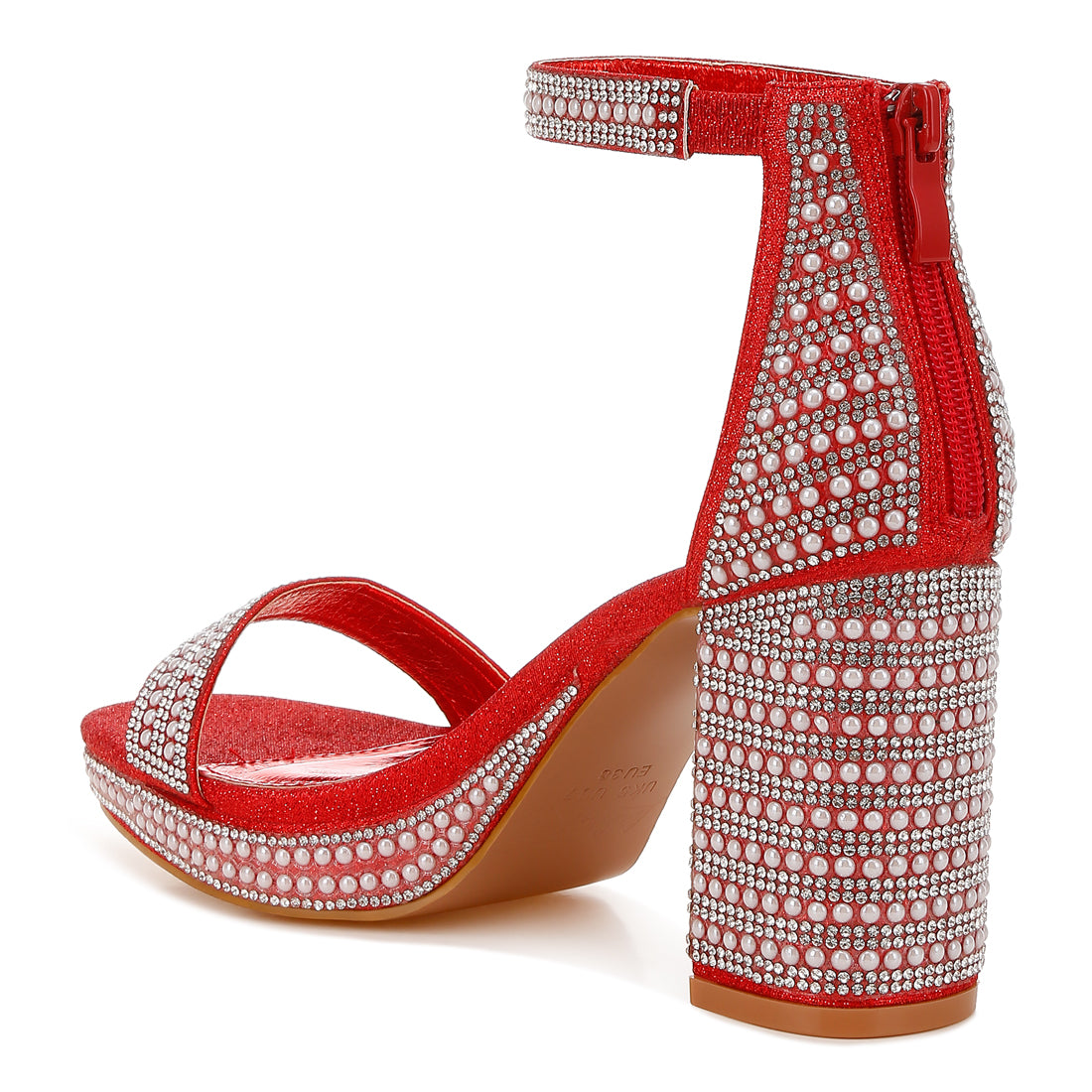 rhinestones and pearl embellished sandals#color_red