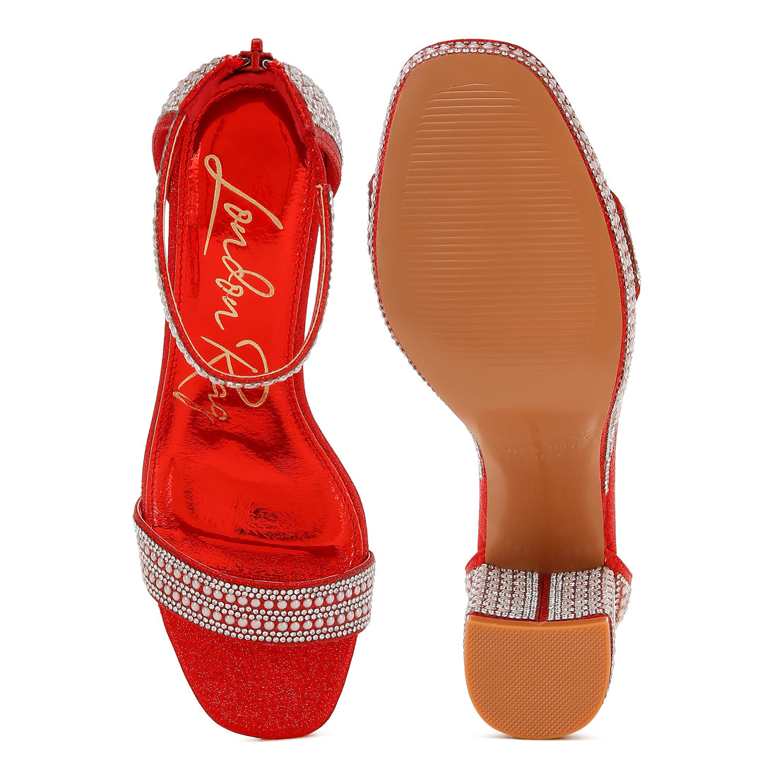 rhinestones and pearl embellished sandals#color_red