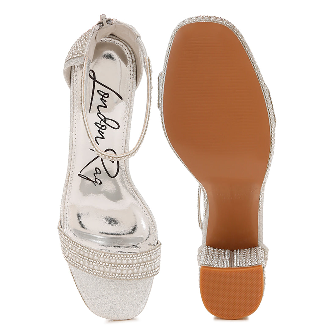 rhinestones and pearl embellished sandals#color_silver