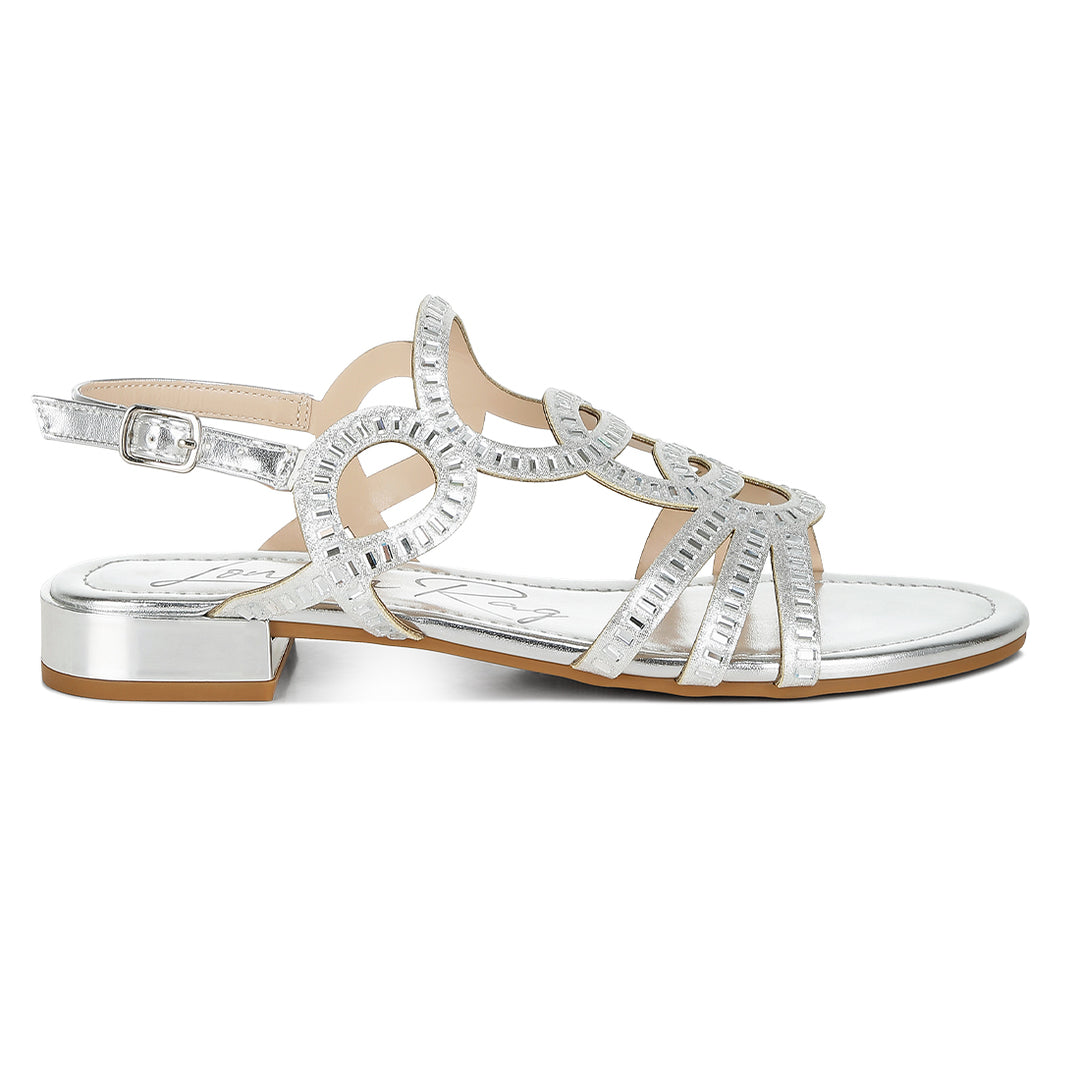 cut out detail rhinestone flat sandals#color_silver