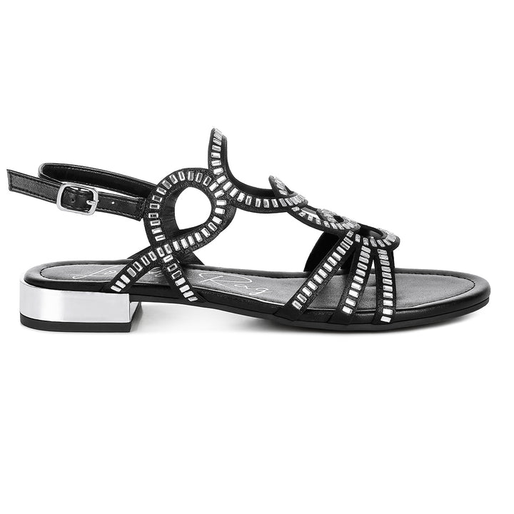 cut out detail rhinestone flat sandals#color_black