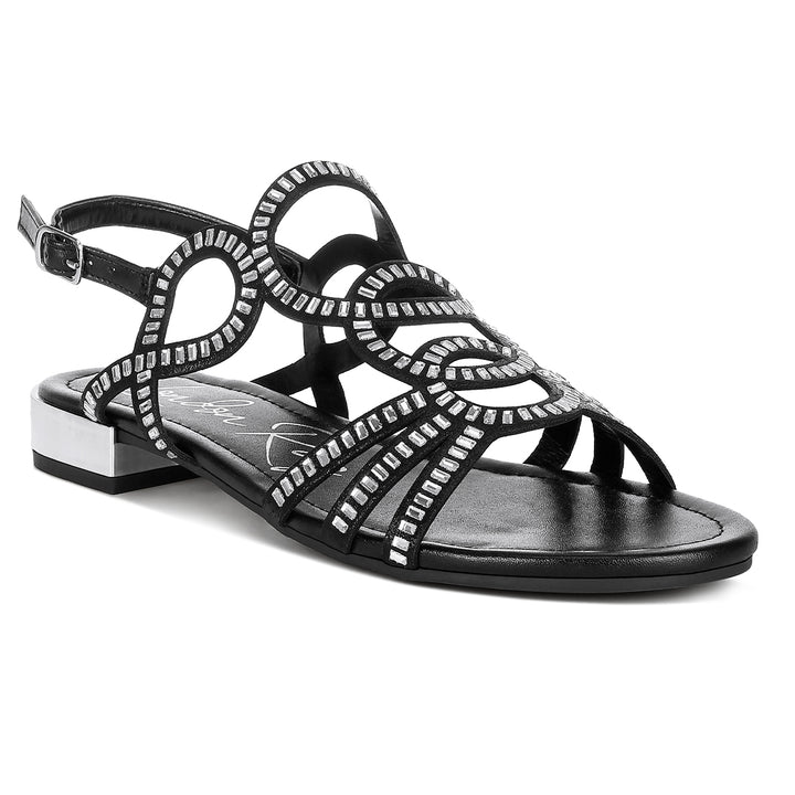 cut out detail rhinestone flat sandals#color_black