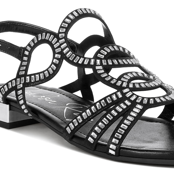 cut out detail rhinestone flat sandals#color_black