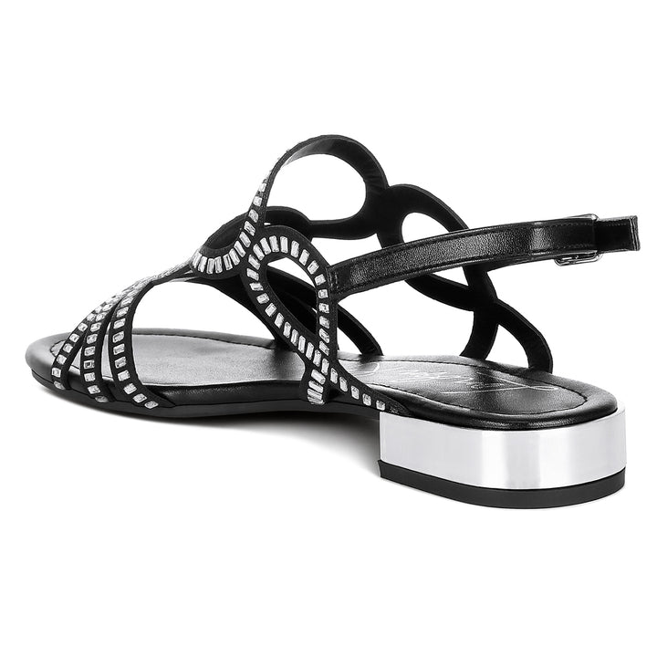 cut out detail rhinestone flat sandals#color_black