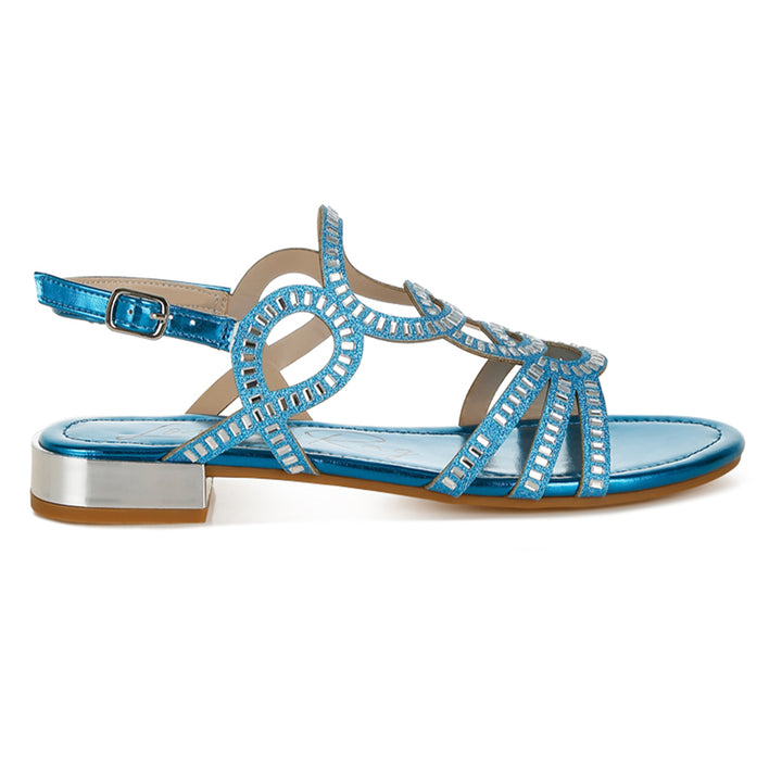 cut out detail rhinestone flat sandals#color_denim-blue