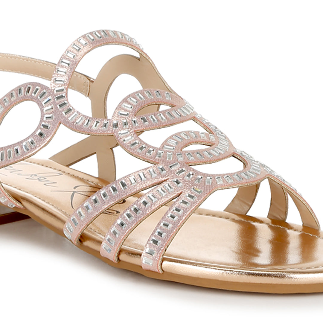 cut out detail rhinestone flat sandals#color_rose-gold