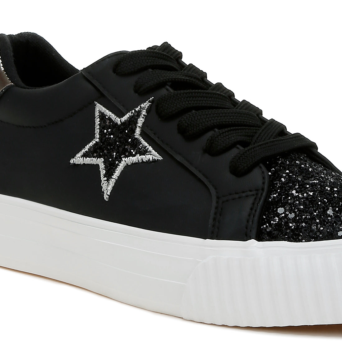 glitter patch chunky sneakers#color_black