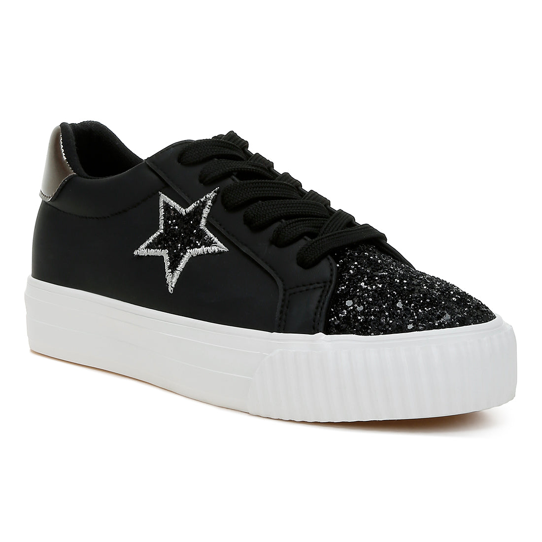 glitter patch chunky sneakers#color_black