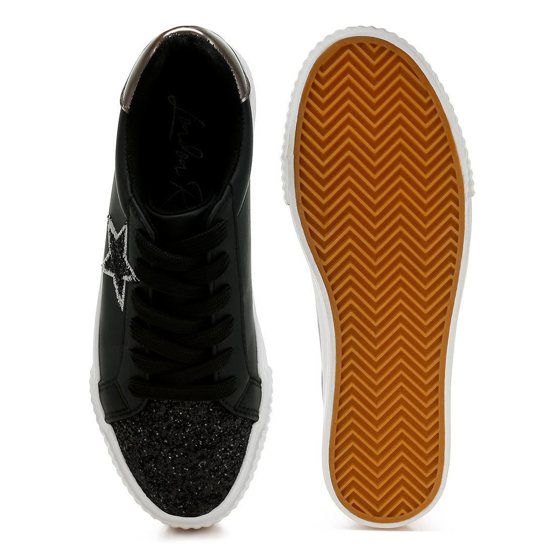 glitter patch chunky sneakers#color_black