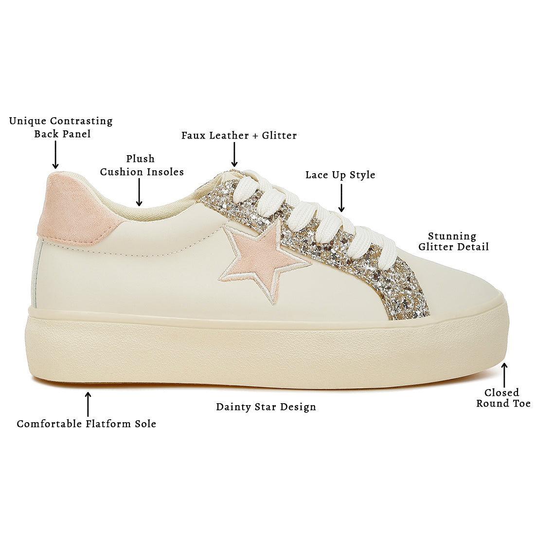 metallic star glitter sneakers#color_beige