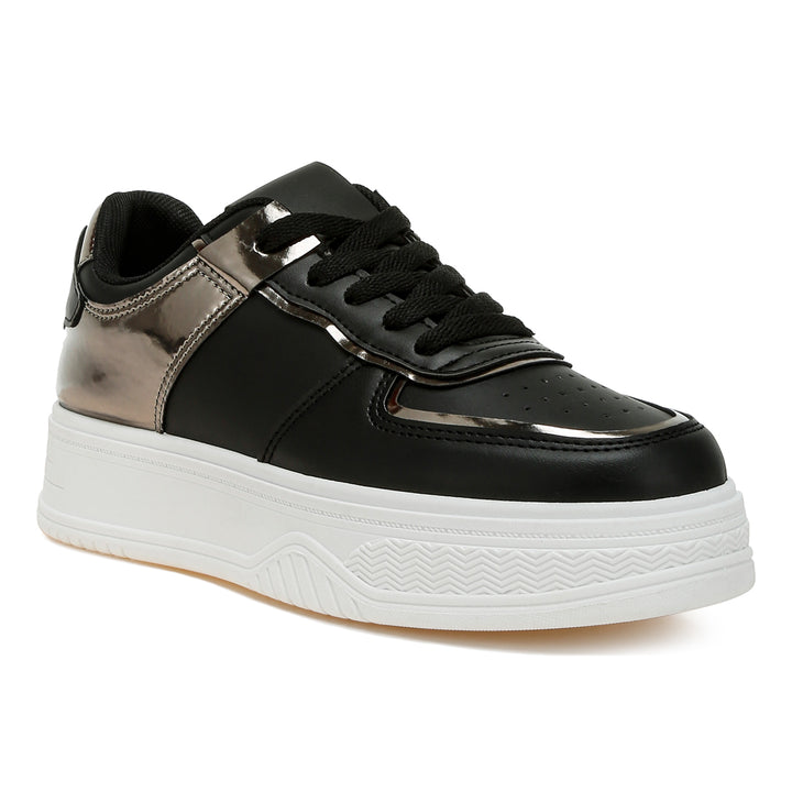 metallic paneling platform sneakers#color_black-pewter