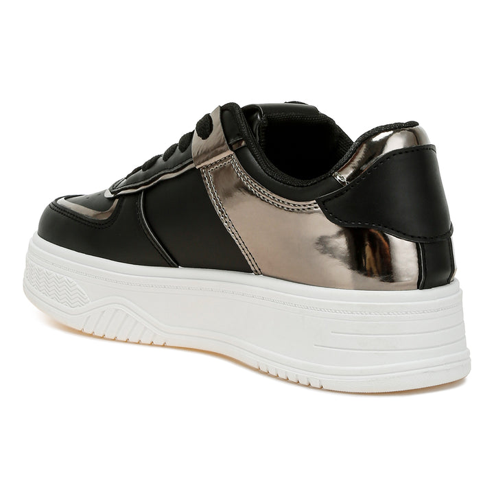 metallic paneling platform sneakers#color_black-pewter