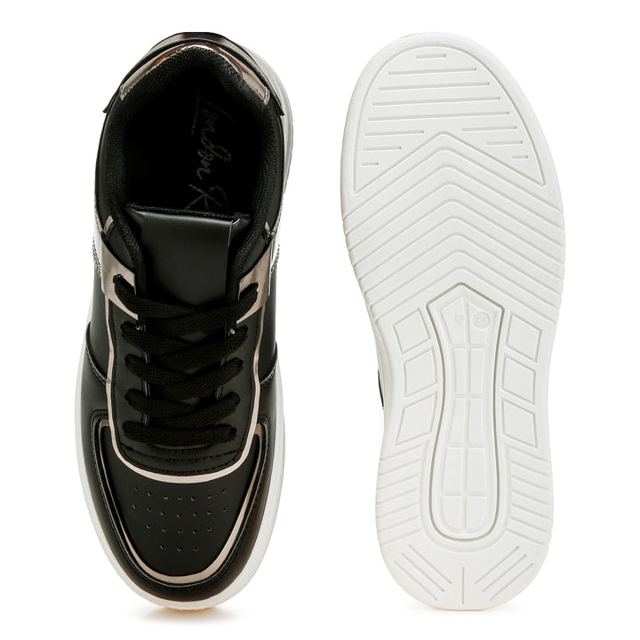 metallic paneling platform sneakers#color_black-pewter