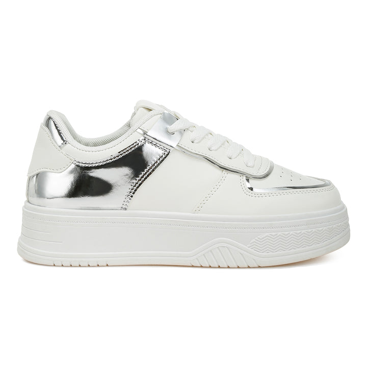 metallic paneling platform sneakers#color_white-silver