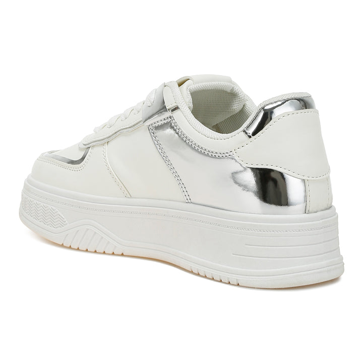 metallic paneling platform sneakers#color_white-silver