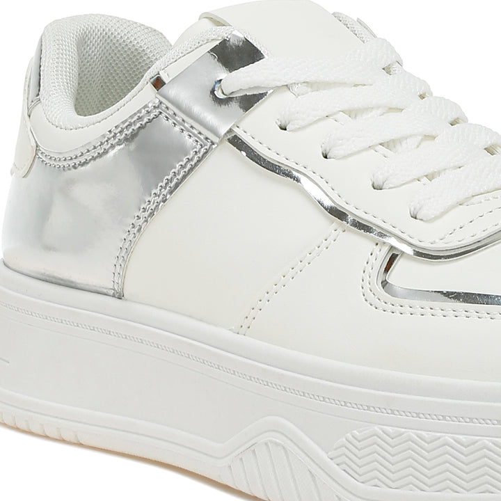 metallic paneling platform sneakers#color_white-silver