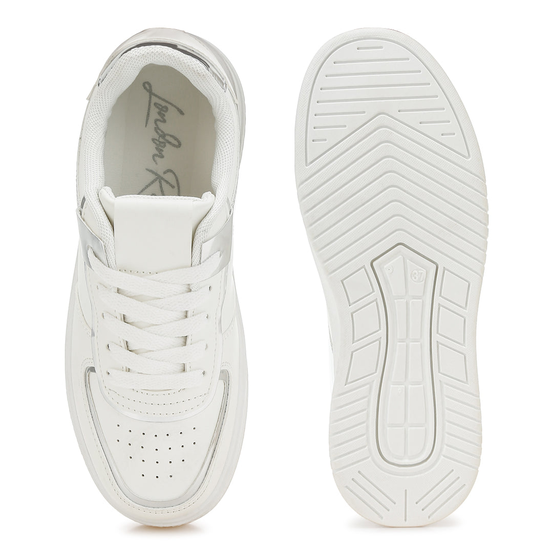 metallic paneling platform sneakers#color_white-silver