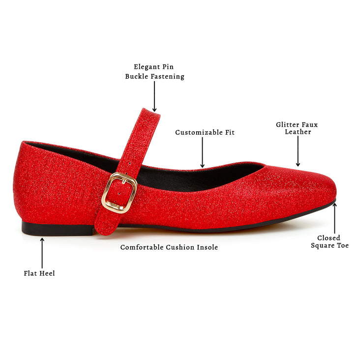 glitter pin buckle ballerinas#color_red