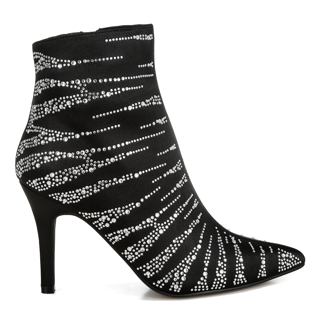 women satin rhinestone ankle party boots#color_black