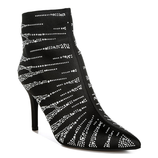women satin rhinestone ankle party boots#color_black