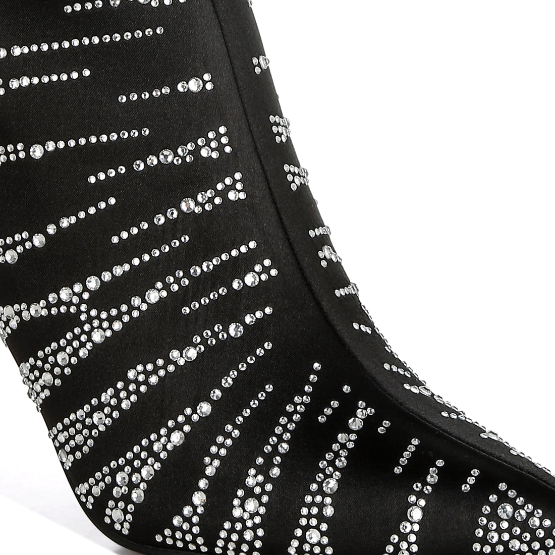 women satin rhinestone ankle party boots#color_black