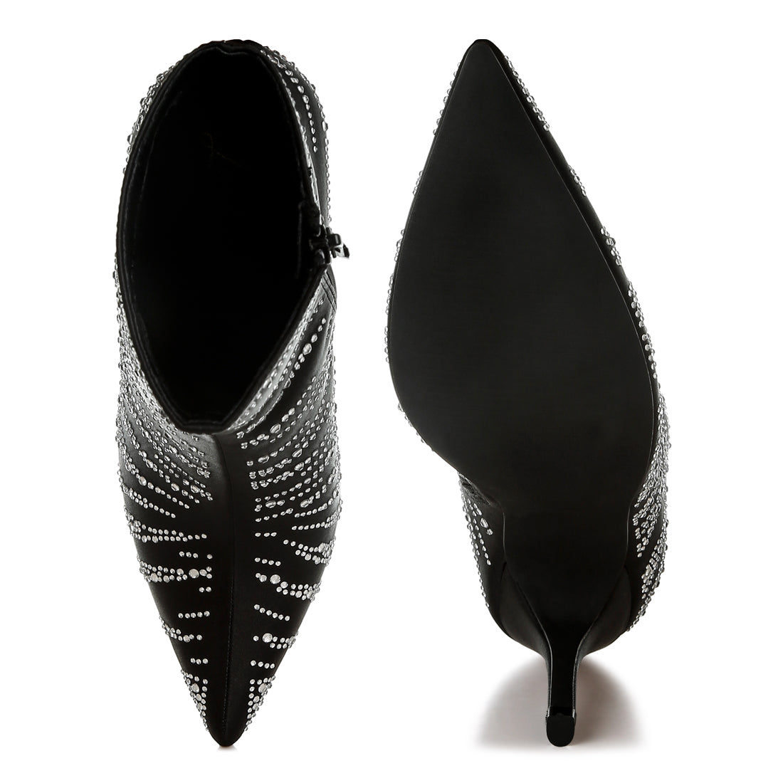 women satin rhinestone ankle party boots#color_black