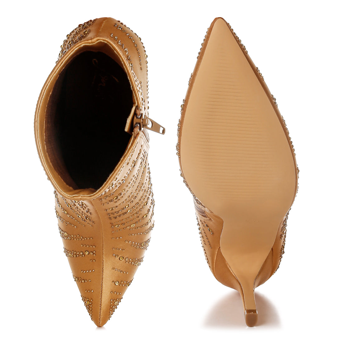 women satin rhinestone ankle party boots#color_brown