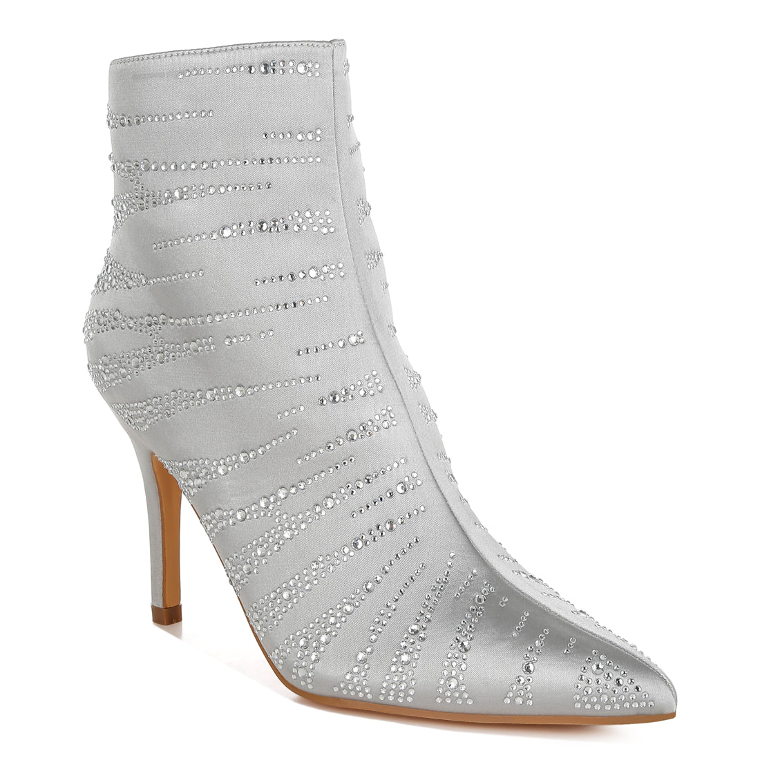 women satin rhinestone ankle party boots#color_silver