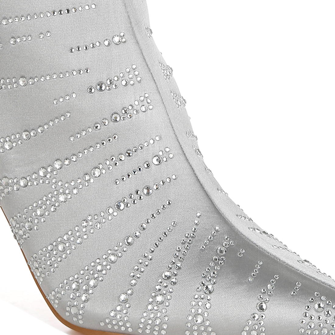 women satin rhinestone ankle party boots#color_silver