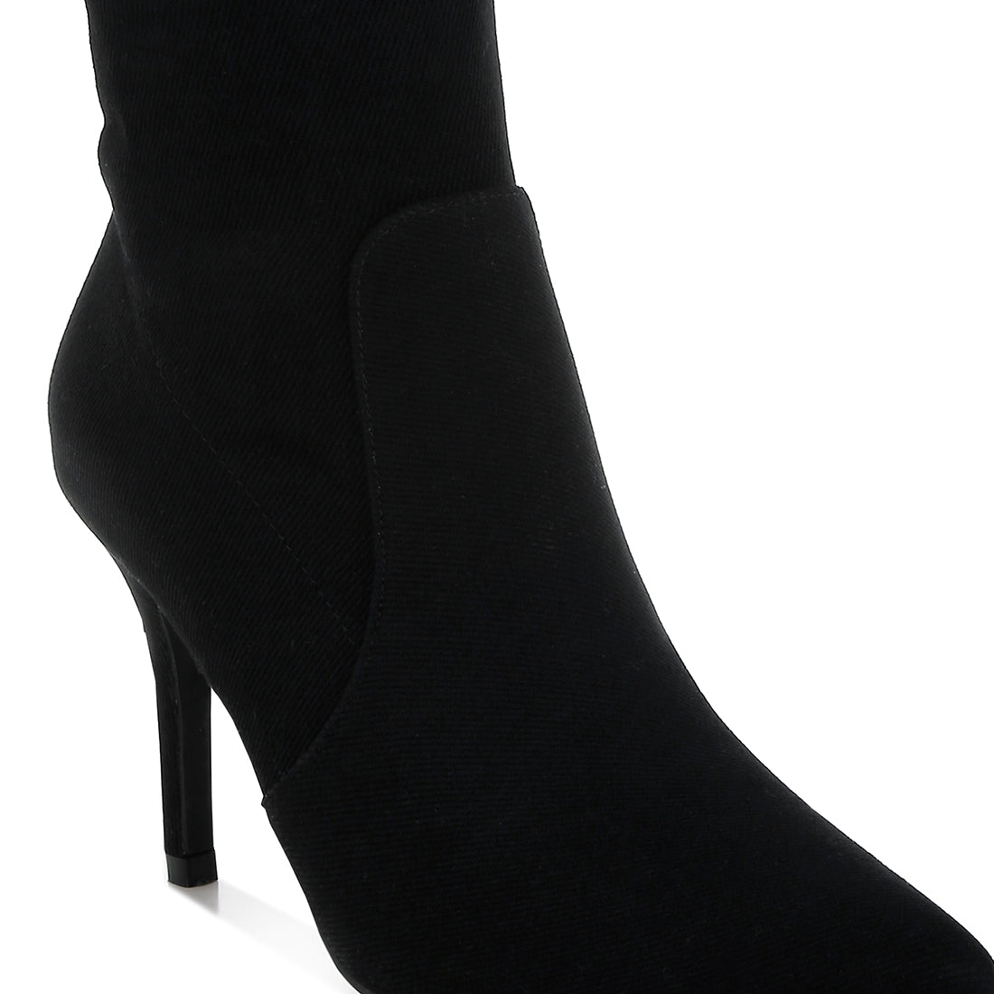 distressed denim mid-calf boots#color_black