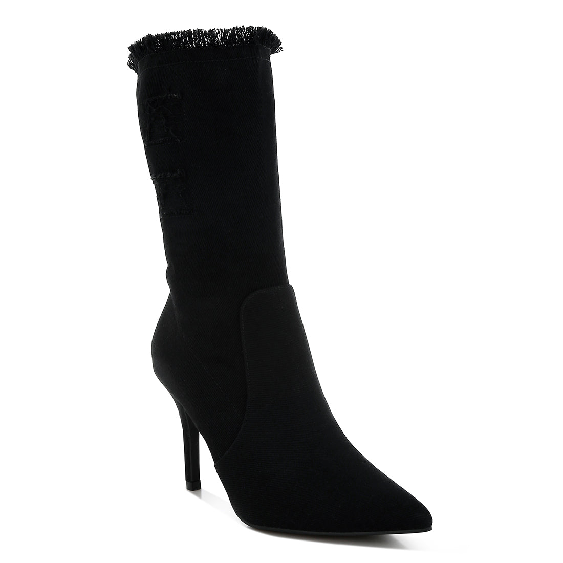 distressed denim mid-calf boots#color_black