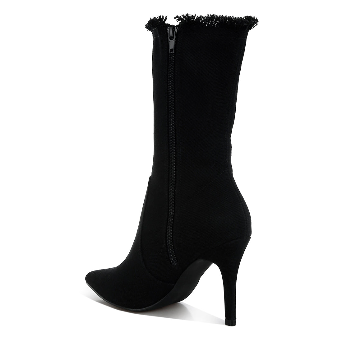 distressed denim mid-calf boots#color_black