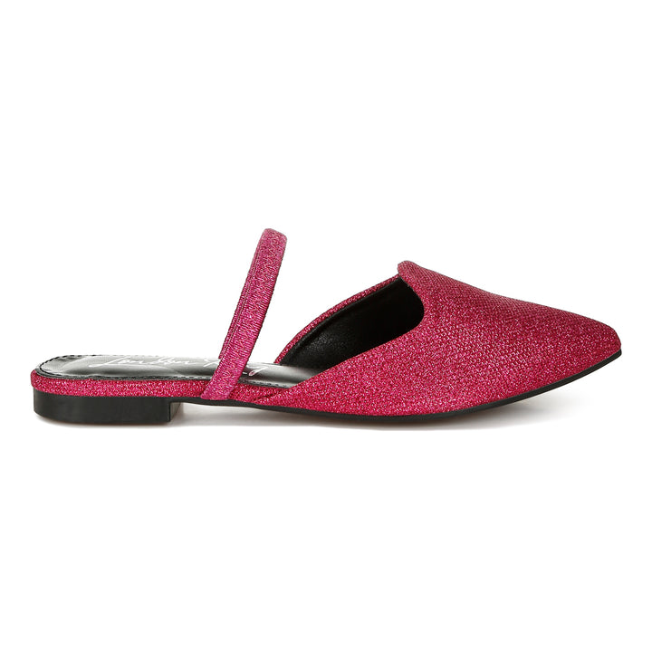 glitter faux leather flat mules#color_fuchsia