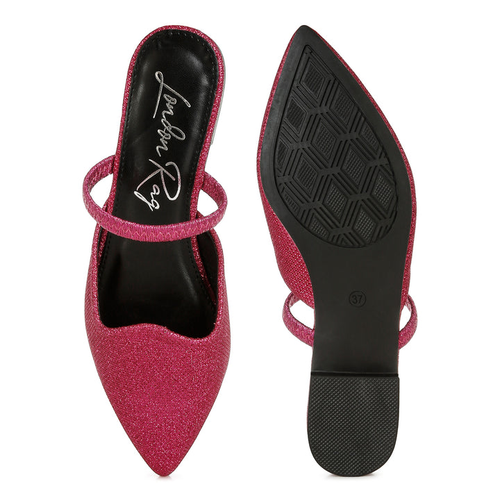 glitter faux leather flat mules#color_fuchsia