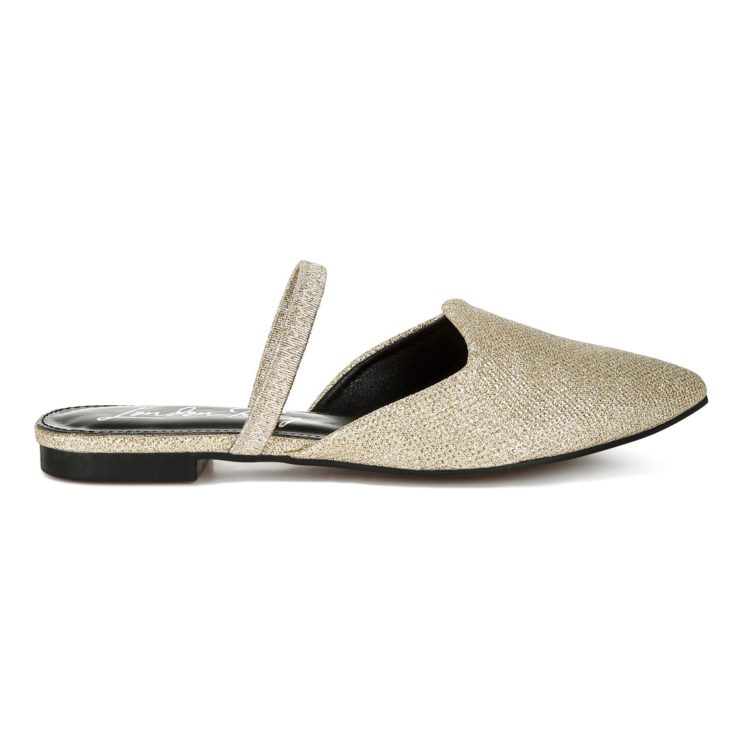 glitter faux leather flat mules#color_gold